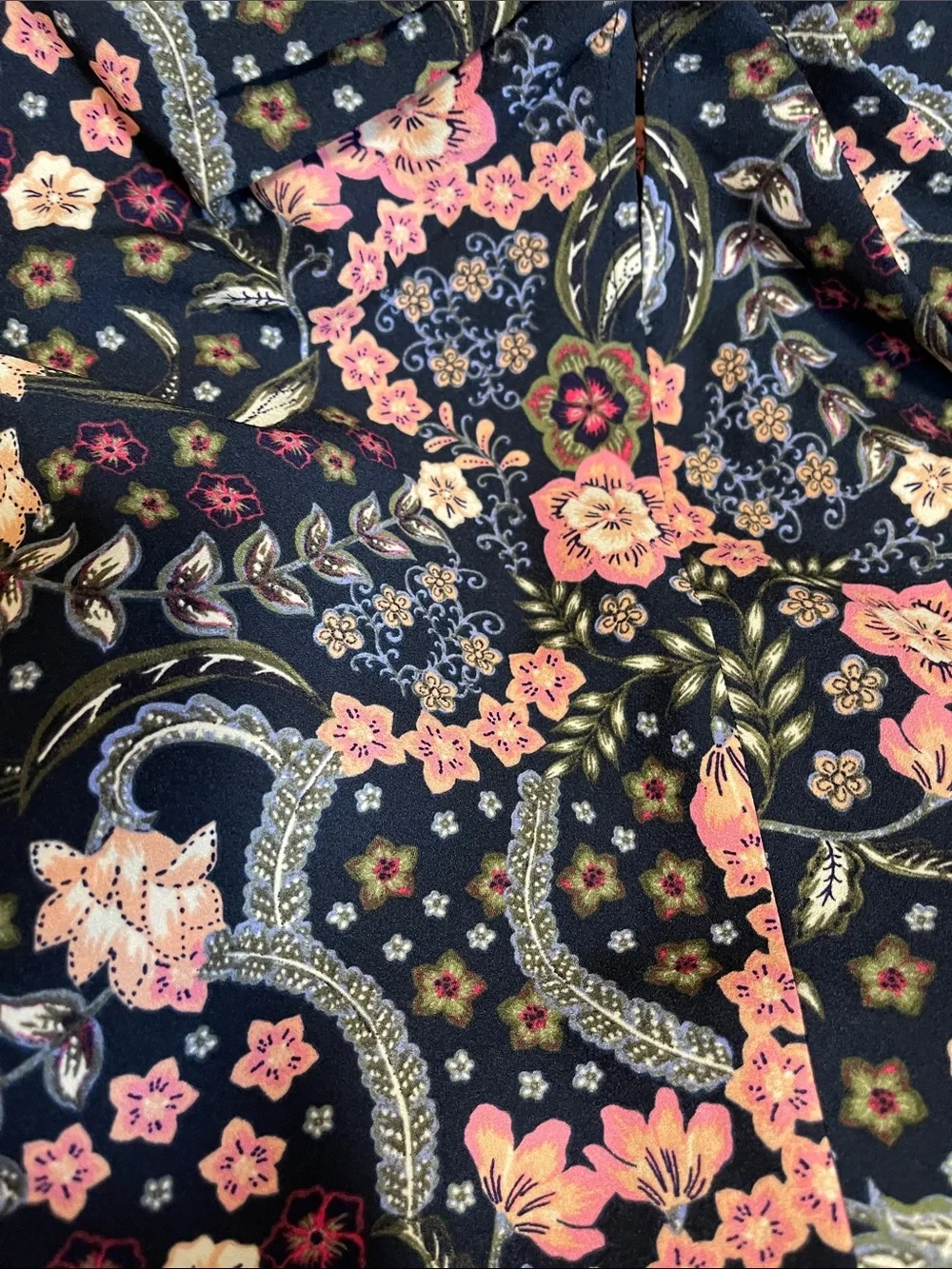 LOFT Floral Puff-Sleeve Blouse - Navy with Pink Floral
